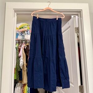 STAUD Navy Blue Tiered Maxi Skirt